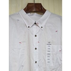 HB Shirt Mens 3XL White Short Sleeve Button Down Umbrella Print Casual Pocket
